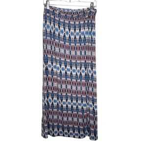 OLIVE & OAK / red white blue boho abstract printed elastic waist maxi skirt / M